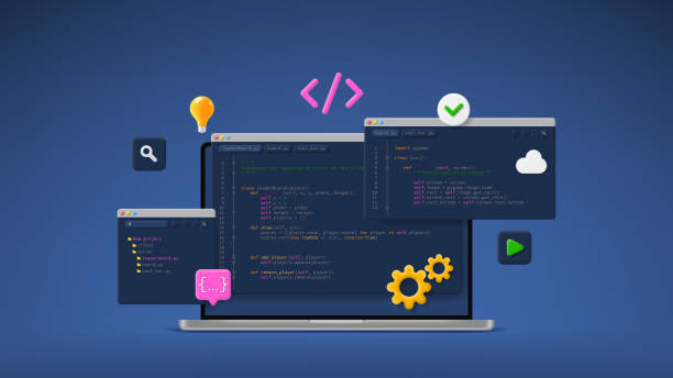 concept of computer programming or developing software or game - 定制開發(fā)軟件 幅插畫檔、美工圖案、卡通及圖標
