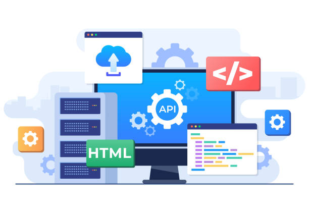application programming interface concept, api provides the interface for communication between applications, software development tool, internet and networking, simplifying application integration - 系統(tǒng)軟件 幅插畫檔、美工圖案、卡通及圖標