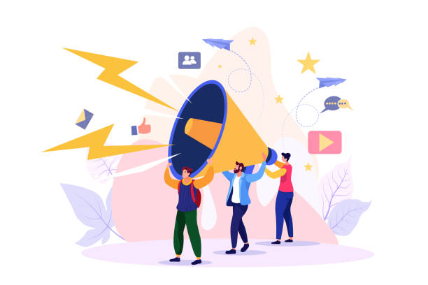 vector illustration, flat style, business promotion, advertising, call through the horn, online alerting - 營銷 幅插畫檔、美工圖案、卡通及圖標(biāo)