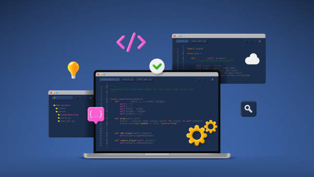 concept of computer programming or developing software or game - 系統(tǒng)軟件開發(fā) 幅插畫檔、美工圖案、卡通及圖標